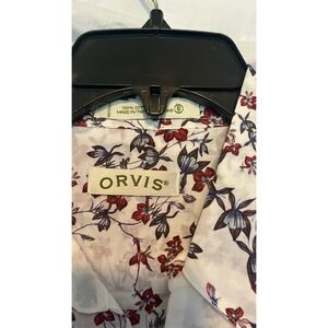 Orvis White Button-Down Shirt with Red and Blue Floral Motif